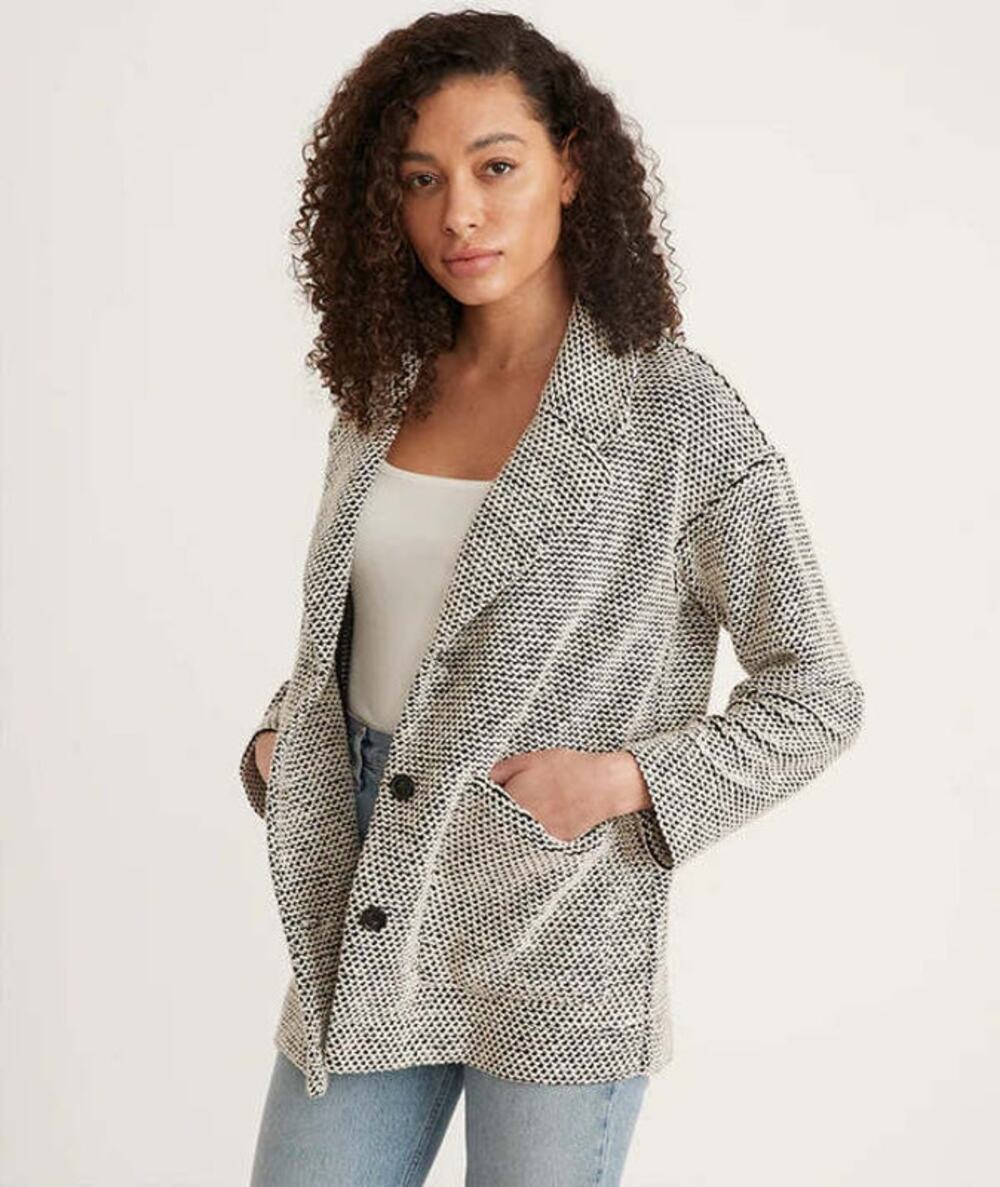 Marine Layer Birdseye Knit Blazer Black White Contrast XS